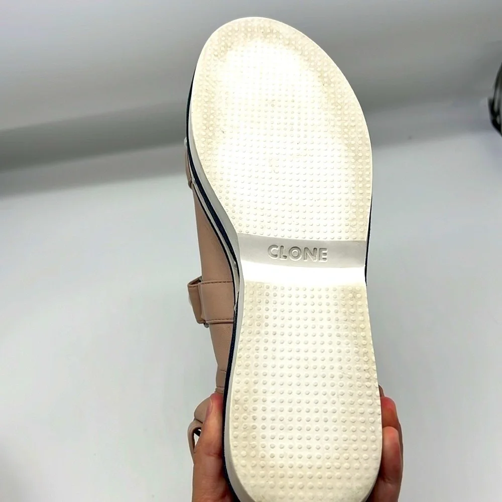 Clone - Diamond Nappa Pink Leather Platform Strap Stud Pearl Sandal Size 41